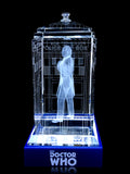 William Hartnell of Doctor Who laser-engraved in a crystal TARDIS replica on an LED-lit base