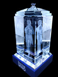 William Hartnell of Doctor Who laser-engraved in a crystal TARDIS replica on an LED-lit base