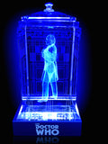 William Hartnell of Doctor Who laser-engraved in a crystal TARDIS replica on an LED-lit base