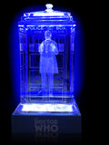 William Hartnell of Doctor Who laser-engraved in a crystal TARDIS replica on an LED-lit base