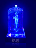 Patrick Troughton of Doctor Who laser-engraved in a crystal TARDIS replica on an LED-lit base