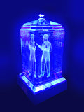 Patrick Troughton of Doctor Who laser-engraved in a crystal TARDIS replica on an LED-lit base