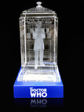 Patrick Troughton of Doctor Who laser-engraved in a crystal TARDIS replica on an LED-lit base