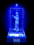 Patrick Troughton of Doctor Who laser-engraved in a crystal TARDIS replica on an LED-lit base