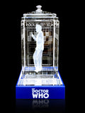 David Tennant of Doctor Who laser-engraved in a crystal TARDIS replica on an LED-lit base