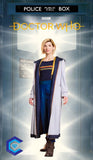 Jodie Whittaker of Doctor Who laser-engraved in a crystal TARDIS replica on an LED-lit base